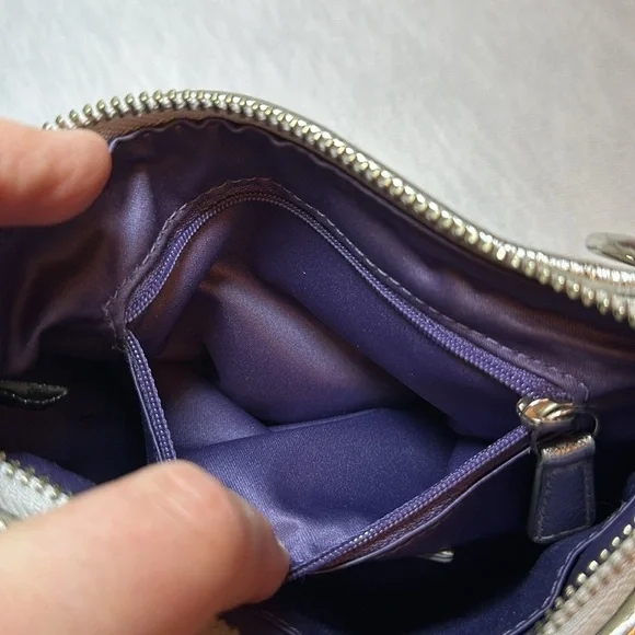 Coach LtdEd Poppy Silver Etched Storypatch Small Evening Shoulder Bag Purse RARE - Picture 7 of 15